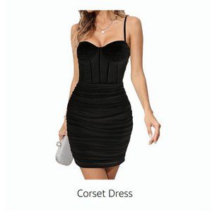 Linlan Corset Ruched Bodycon Mini Dress Sz S